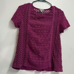 Purple mesh crochet blouse medium lucky brand Purple short sleeve top